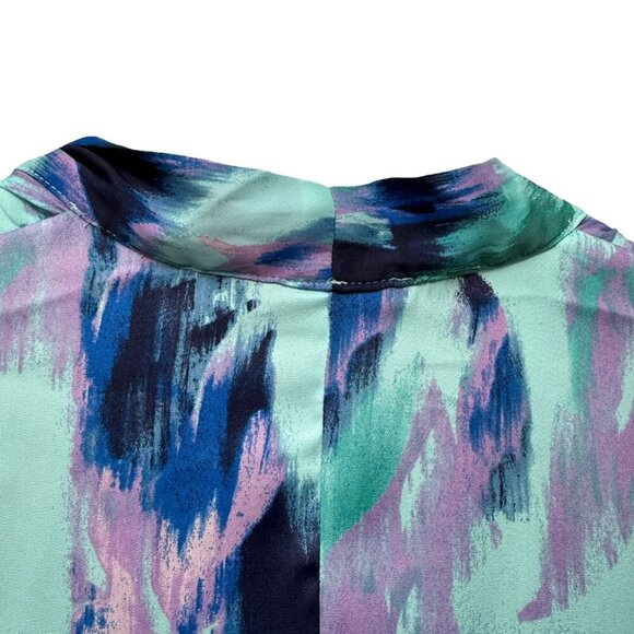 Colleen Lopez Shrug Top Medium Blue Print Satin Cocoon Light Jacket HSN - Picture 6 of 9